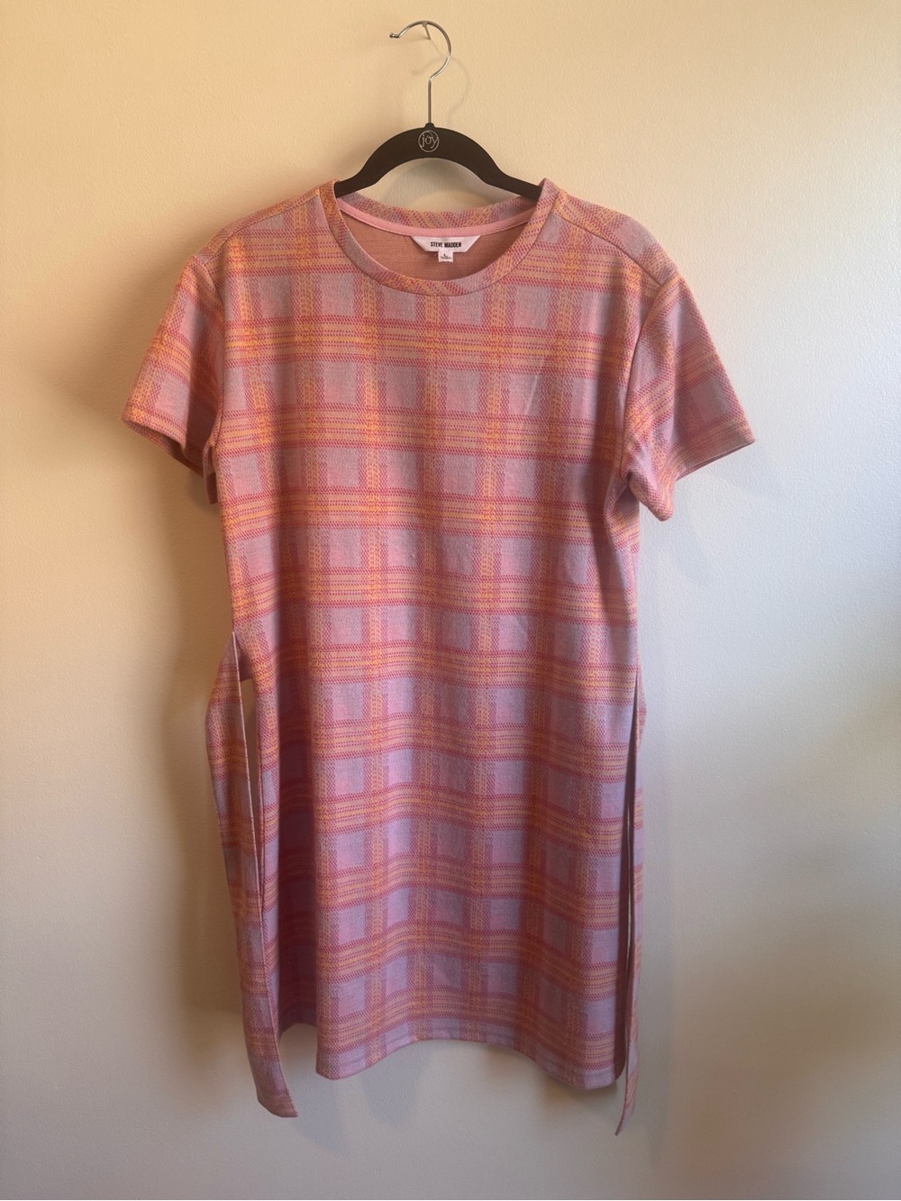 Steve Madden Pink Plaid Short-Sleeve Shift Dress